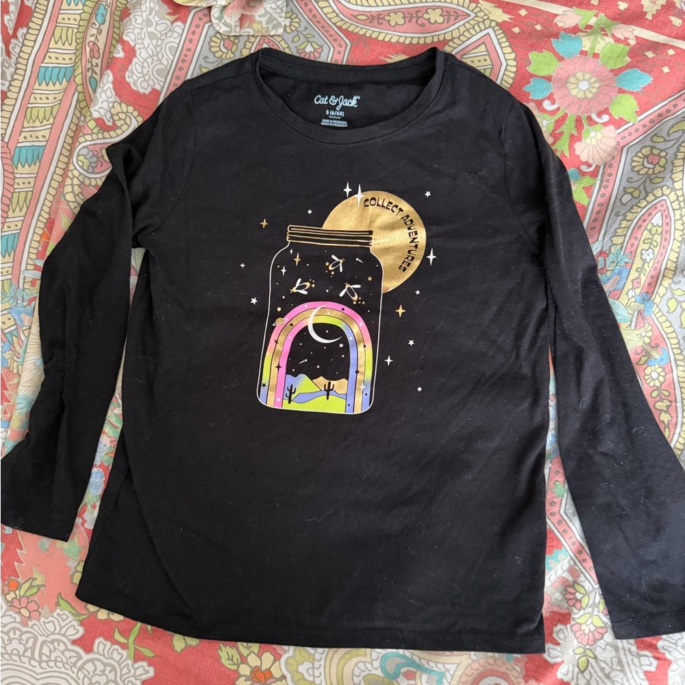 Cat & Jack Black Long Sleeve Shirt with Jar and Rainbow Design 6/6X